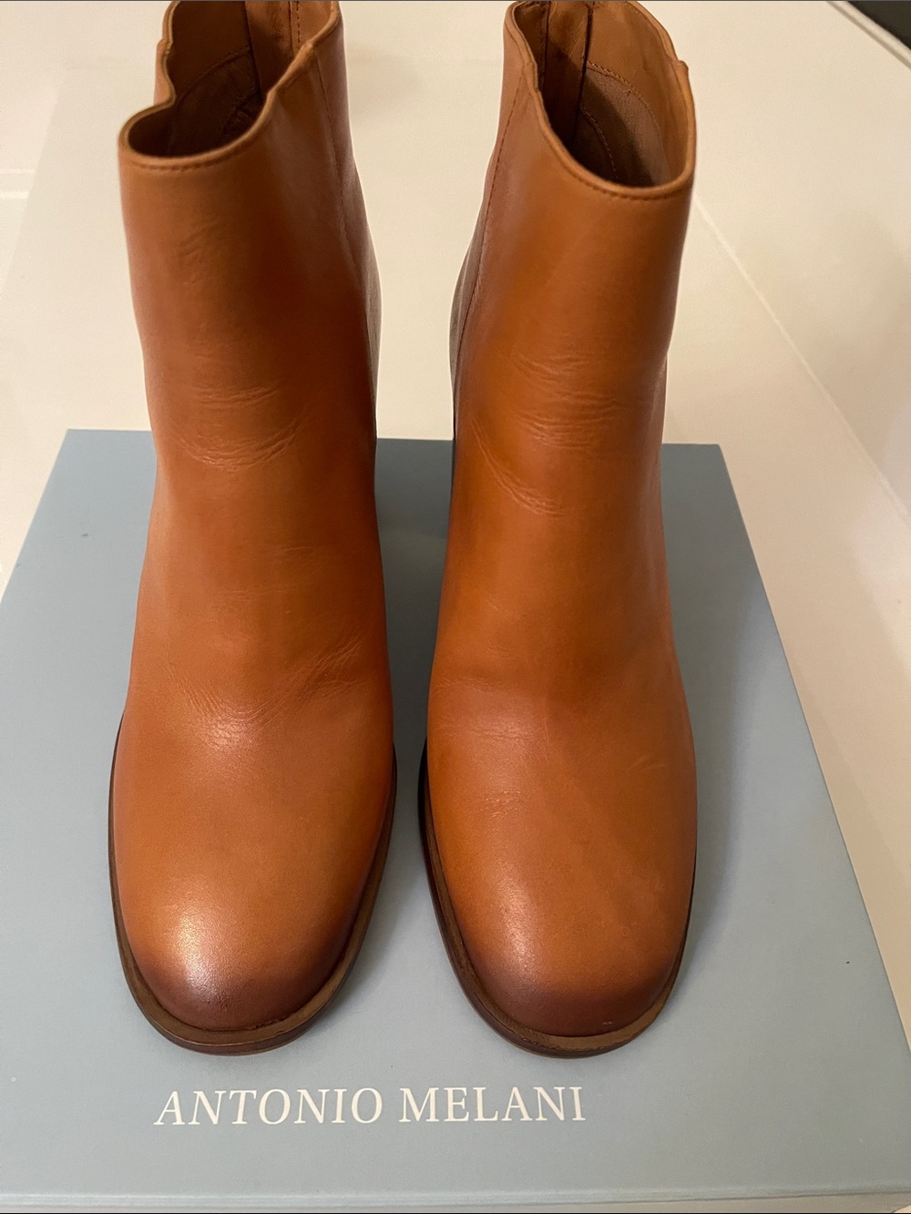 ANTONIO MELANI Cognac Leather Ankle Booties